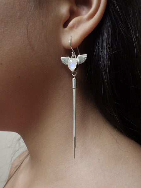 Mare Nubium Earrings with Rainbow Moonstone