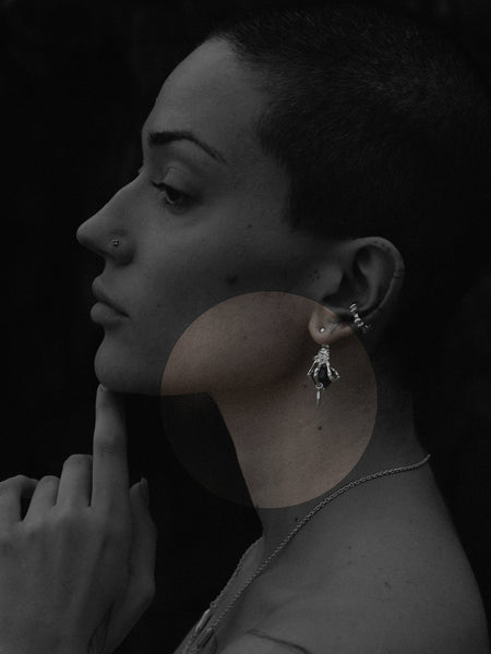 Obj#14 - Granum Mono Earring with Raw Garnet Crystal