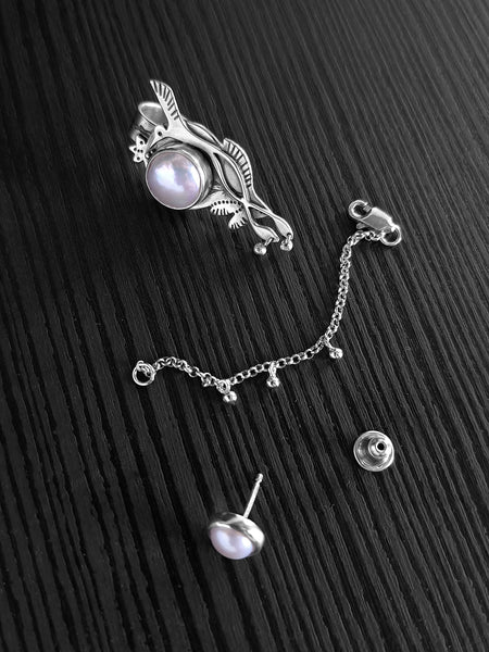 Colibri Ear Cuff with Freshwater Pearls